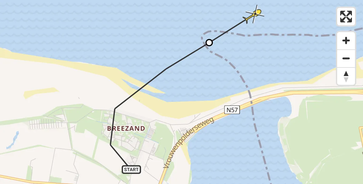 Routekaart van de vlucht: Lifeliner 2 naar Vrouwenpolder, Strand Vrouwenpolder