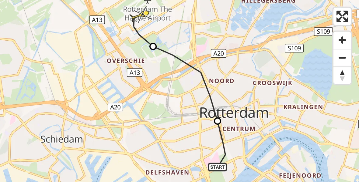 Routekaart van de vlucht: Lifeliner 2 naar Rotterdam The Hague Airport, Kruisplein