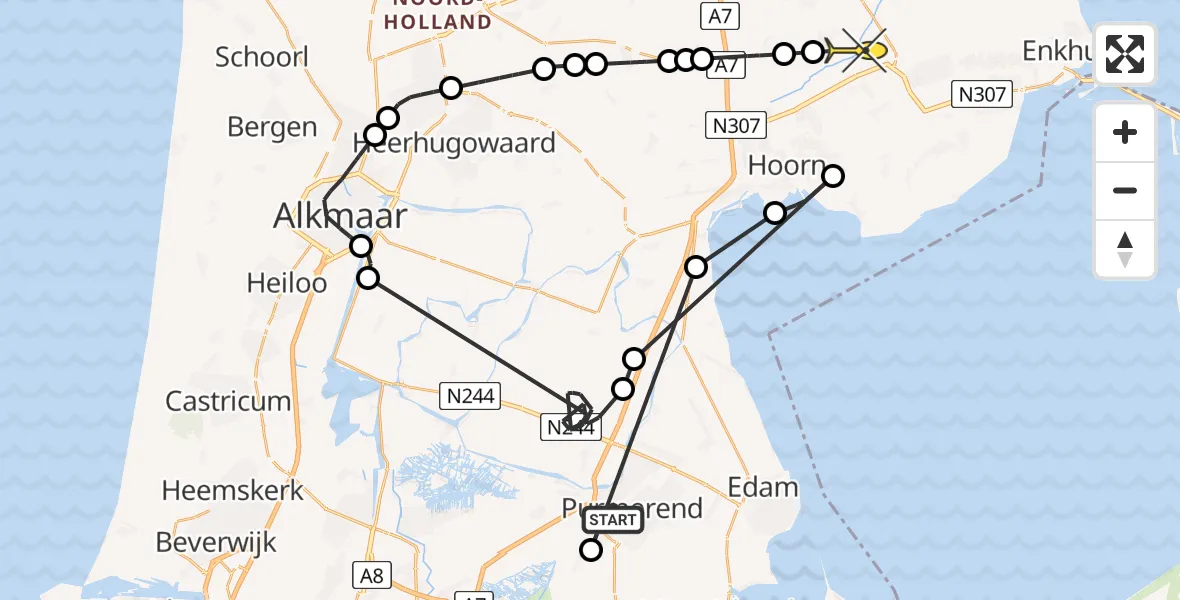 Routekaart van de vlucht: Politiehelikopter naar Zwaagdijk-Oost, Karpaten