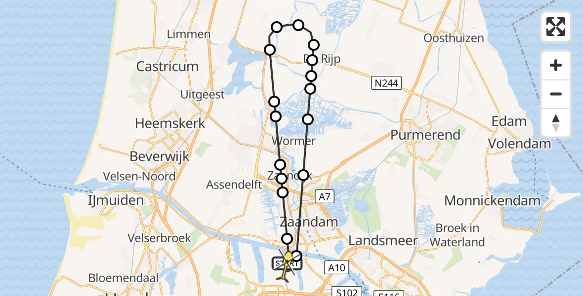Routekaart van de vlucht: Lifeliner 1 naar Amsterdam Heliport, Hoofdtocht