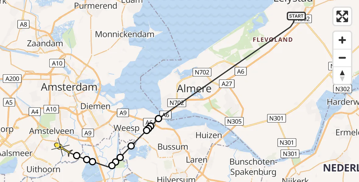 Routekaart van de vlucht: Politieheli naar Amstelveen, Lage Vaart