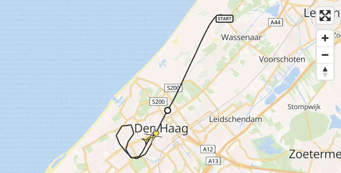 Routekaart van de vlucht: Lifeliner 2 naar Den Haag, Bierlap-Kijfhoek