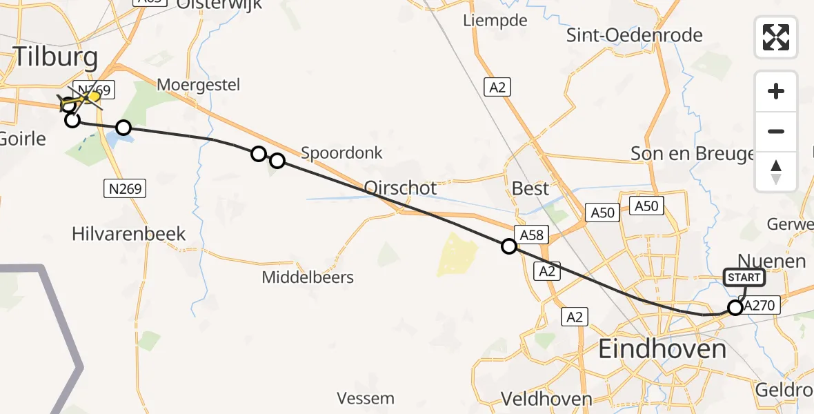Routekaart van de vlucht: Lifeliner 3 naar Tilburg, Wolvendijk
