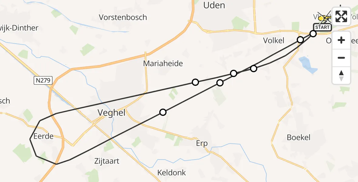 Routekaart van de vlucht: Lifeliner 3 naar Vliegbasis Volkel, Zeelandsedijk
