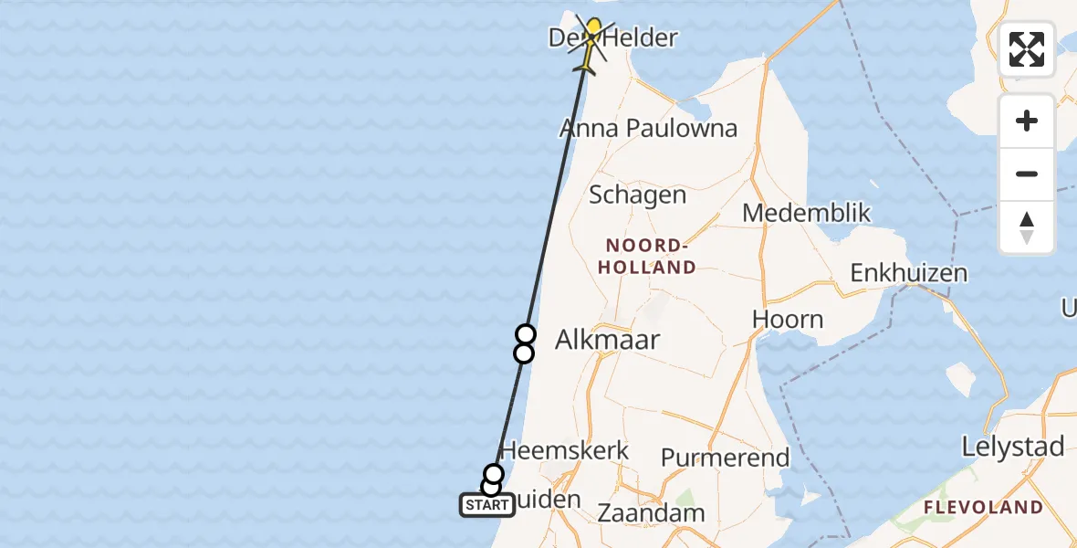 Routekaart van de vlucht: Politiehelikopter naar Den Helder, Nieuwe Buitenhaven
