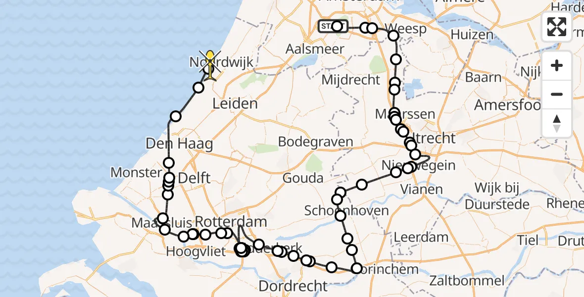 Routekaart van de vlucht: Politieheli naar Noordwijk, Strandafrit 1A