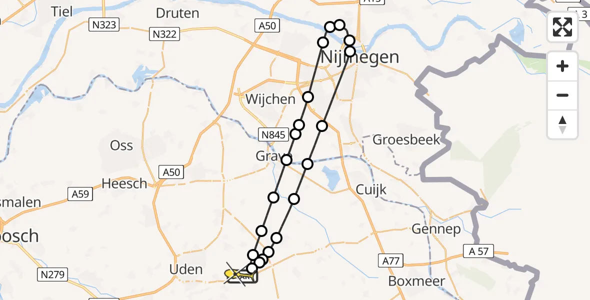 Routekaart van de vlucht: Lifeliner 3 naar Vliegbasis Volkel, Zeelandsedijk