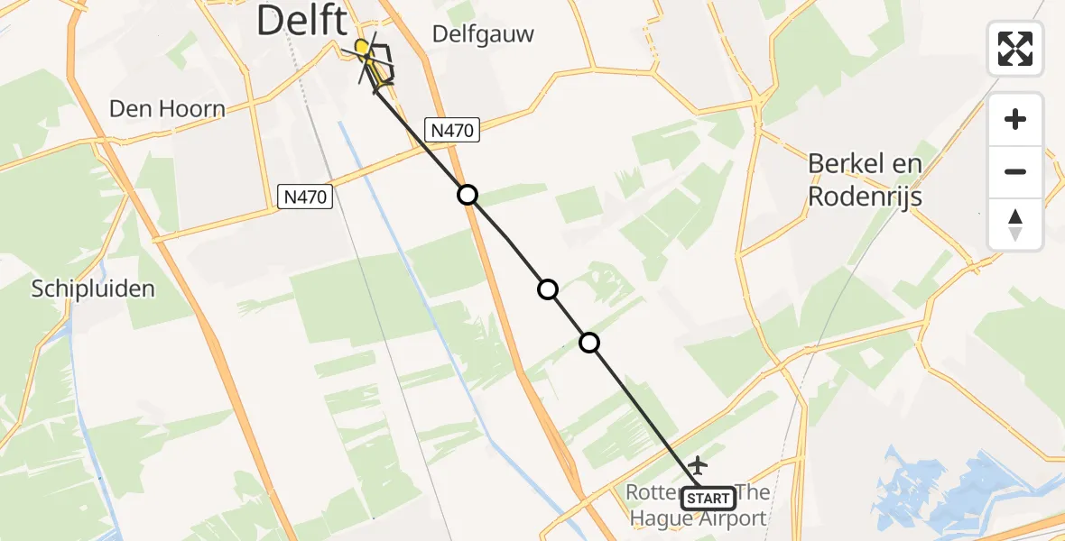 Routekaart van de vlucht: Lifeliner 2 naar Delft, Hofweg