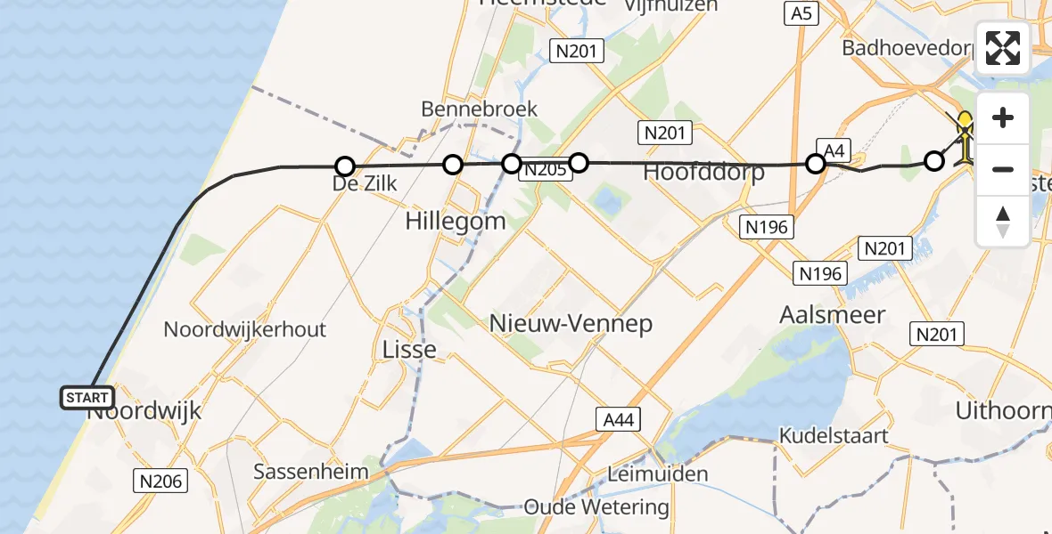 Routekaart van de vlucht: Politieheli naar Schiphol, Amsterdam-Bataviaweg