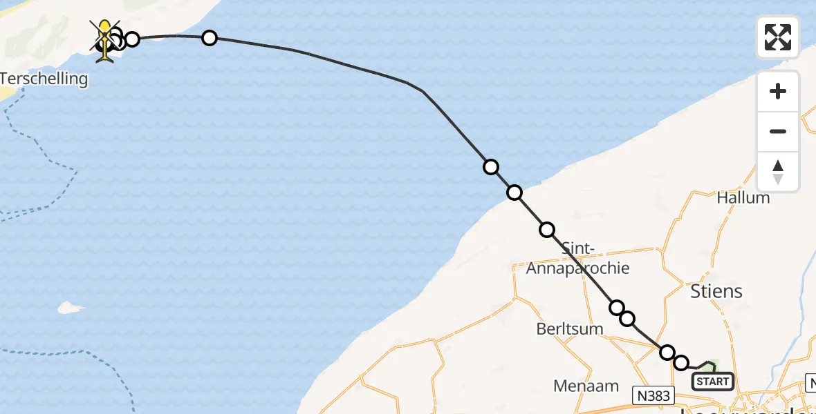 Routekaart van de vlucht: Ambulanceheli naar Baaiduinen, Buitengebied Noordwest