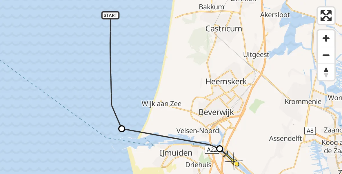 Routekaart van de vlucht: Politieheli naar Assendelft, Amsterdamseweg