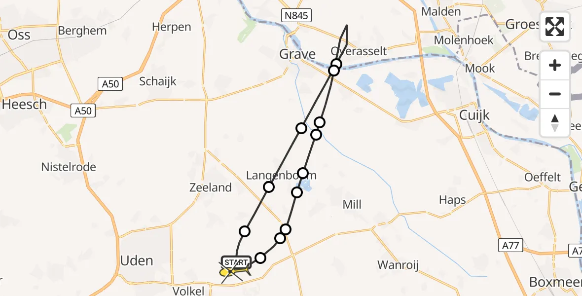 Routekaart van de vlucht: Lifeliner 3 naar Vliegbasis Volkel, Beemdsteeg