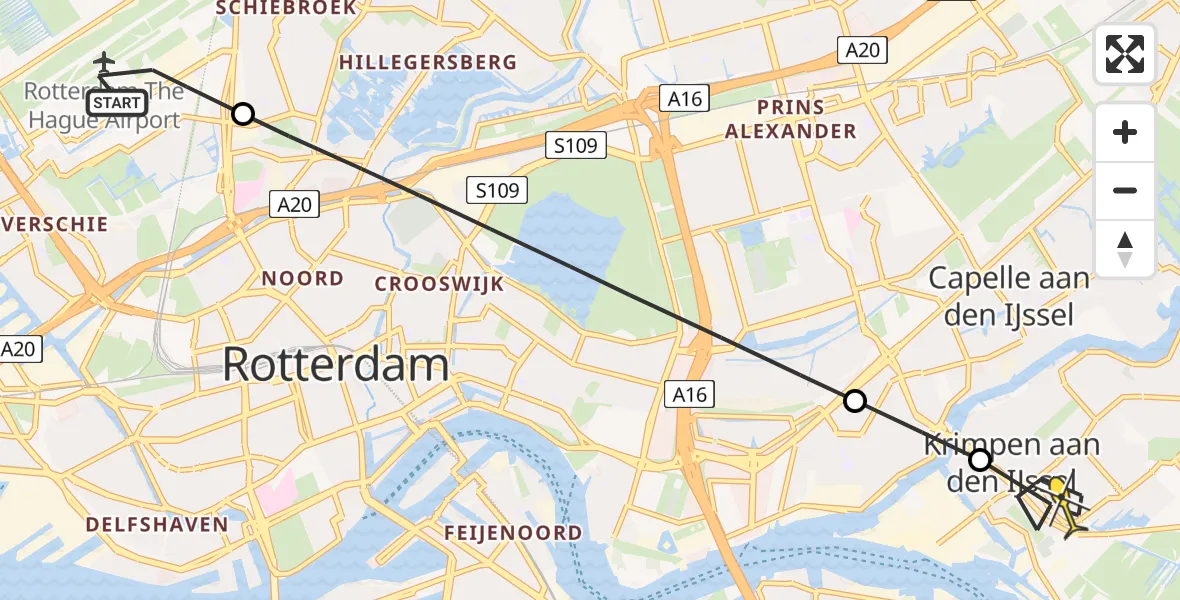 Routekaart van de vlucht: Lifeliner 2 naar Krimpen aan den IJssel, Gilze-Rijenstraat