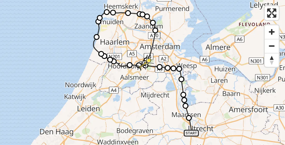 Routekaart van de vlucht: Politieheli naar Schiphol, Woudsenderraklaan