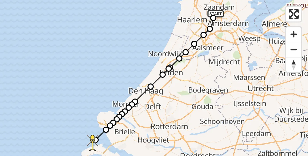 Vluchtroute Traumahelikopter van Amsterdam Heliport naar 