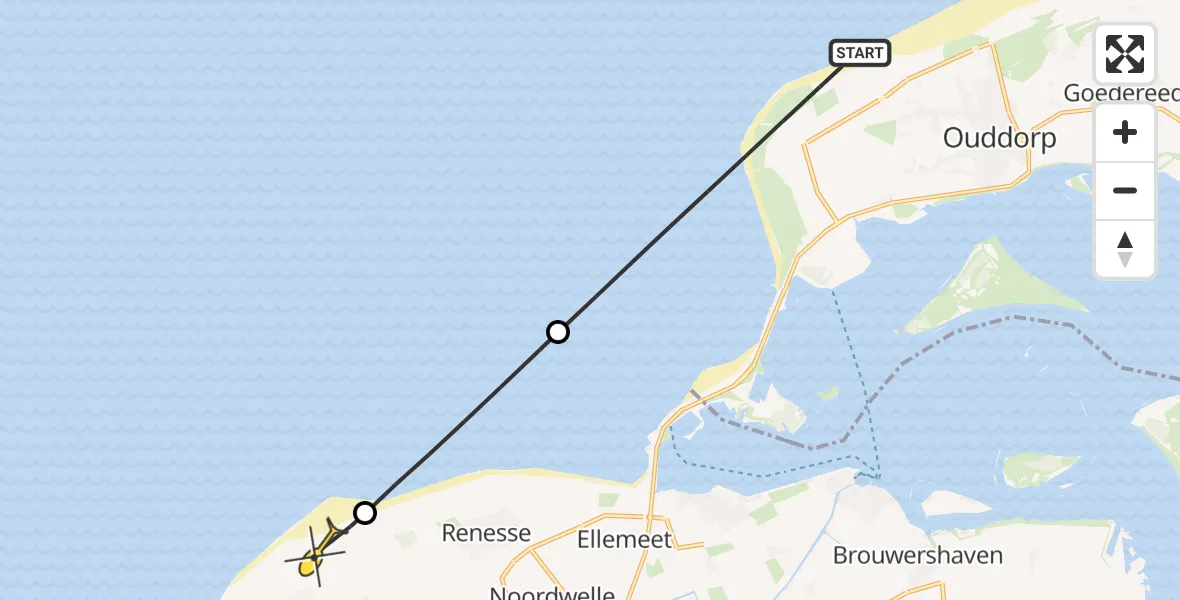 Routekaart van de vlucht: Lifeliner 1 naar Burgh-Haamstede, Groenedijk