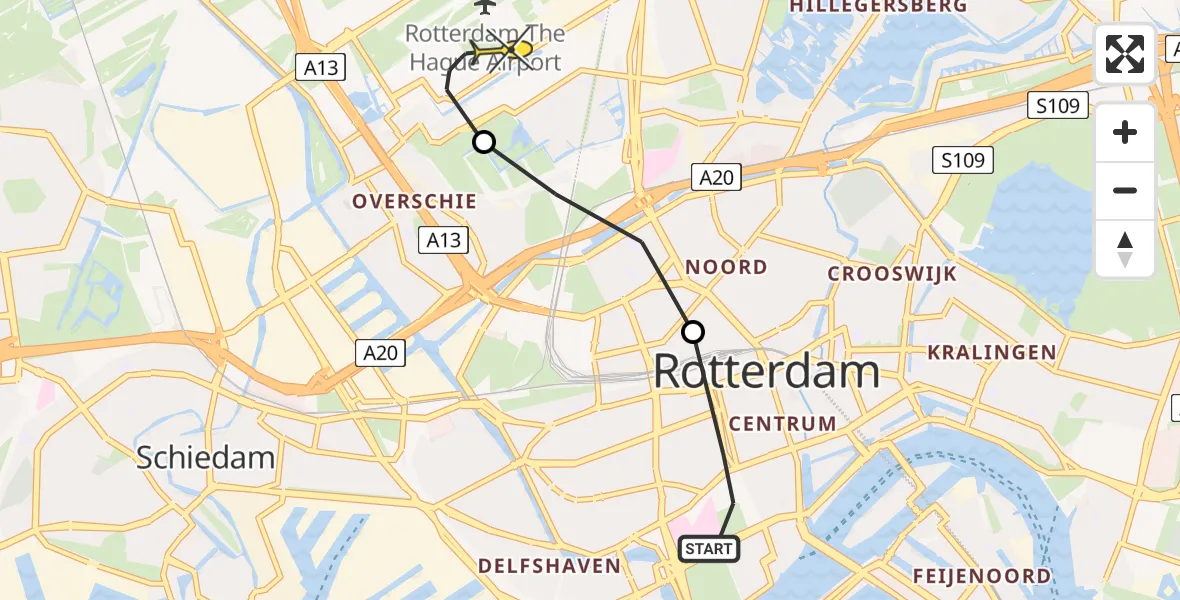 Routekaart van de vlucht: Lifeliner 2 naar Rotterdam The Hague Airport, Westersingel