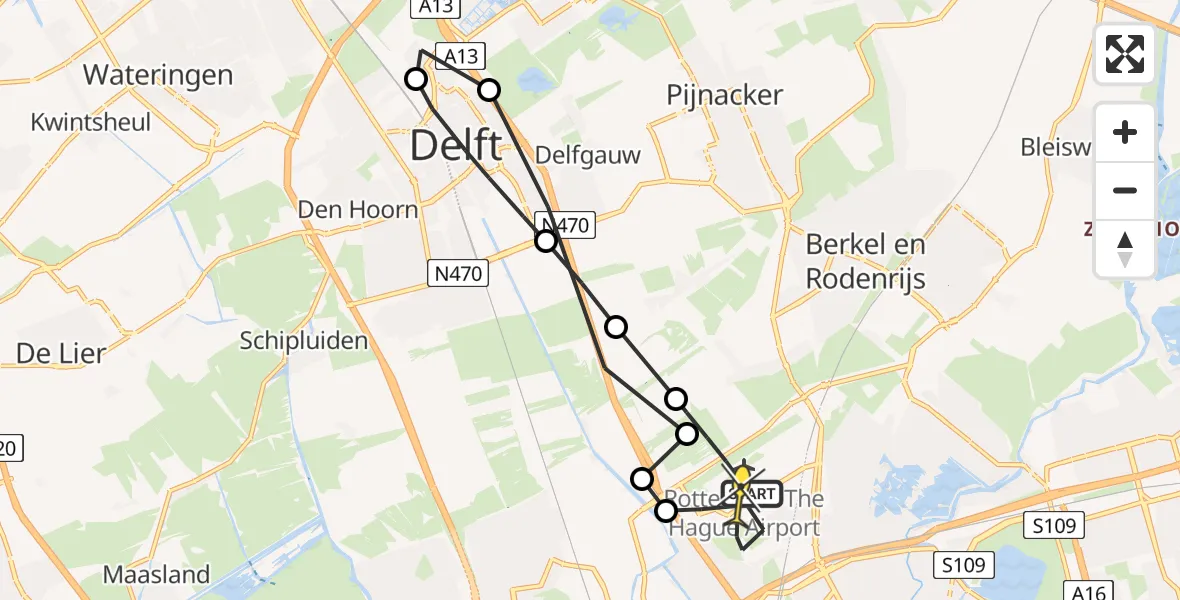 Routekaart van de vlucht: Lifeliner 2 naar Rotterdam The Hague Airport, Schoemakerstraat