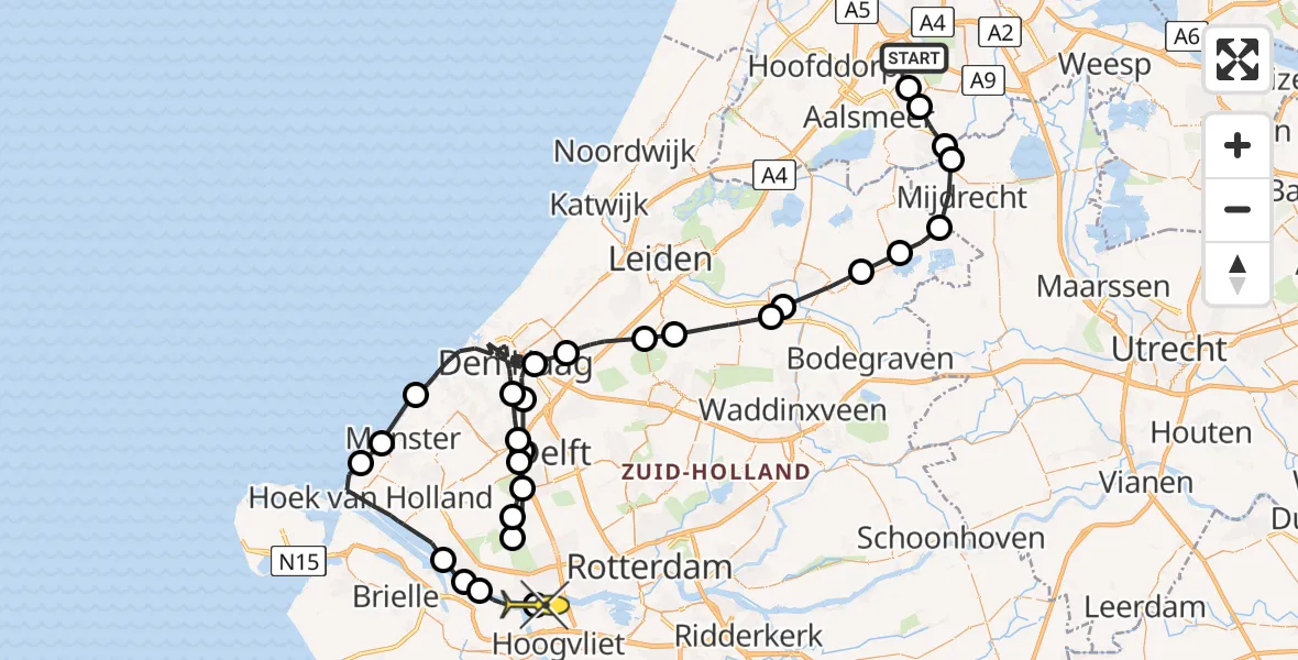 Routekaart van de vlucht: Politieheli naar Vlaardingen, Park Verheijen