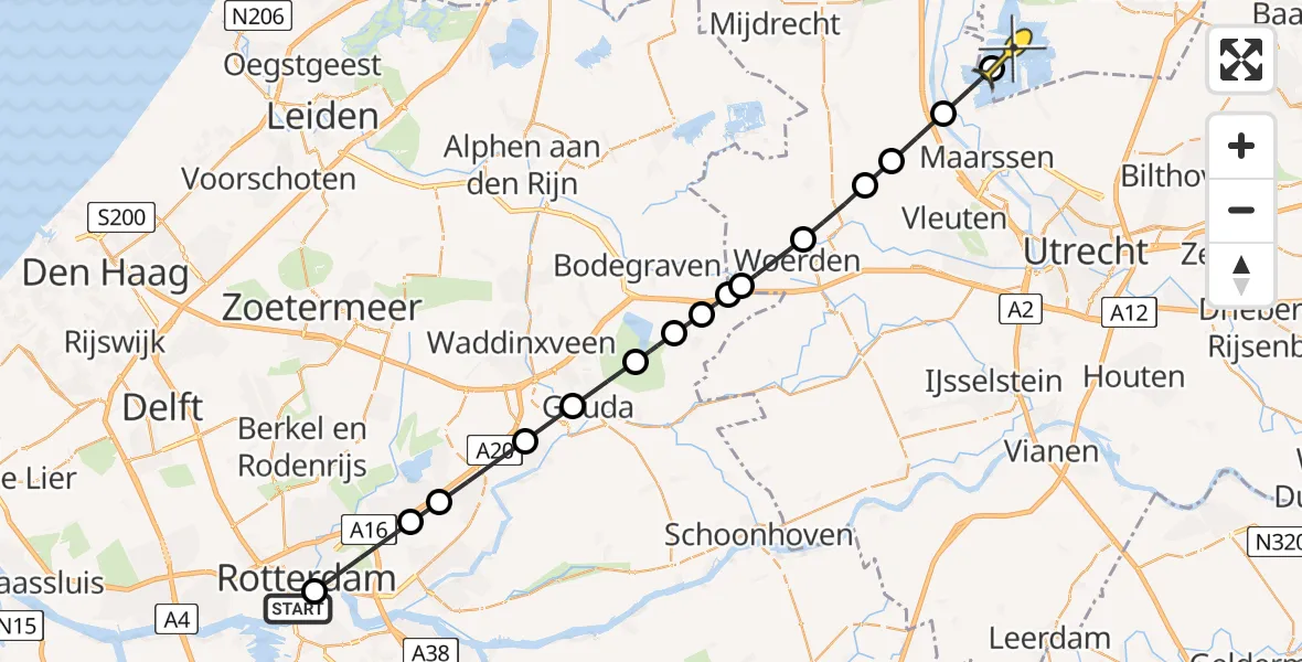 Routekaart van de vlucht: Lifeliner 1 naar Loosdrecht, Kraneschipbrug