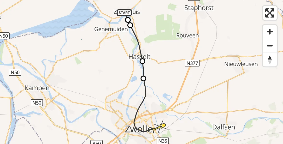 Routekaart van de vlucht: Lifeliner 4 naar Zwolle, Ringweg