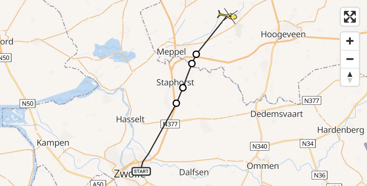 Routekaart van de vlucht: Lifeliner 4 naar Ruinen, Kranenburgweg