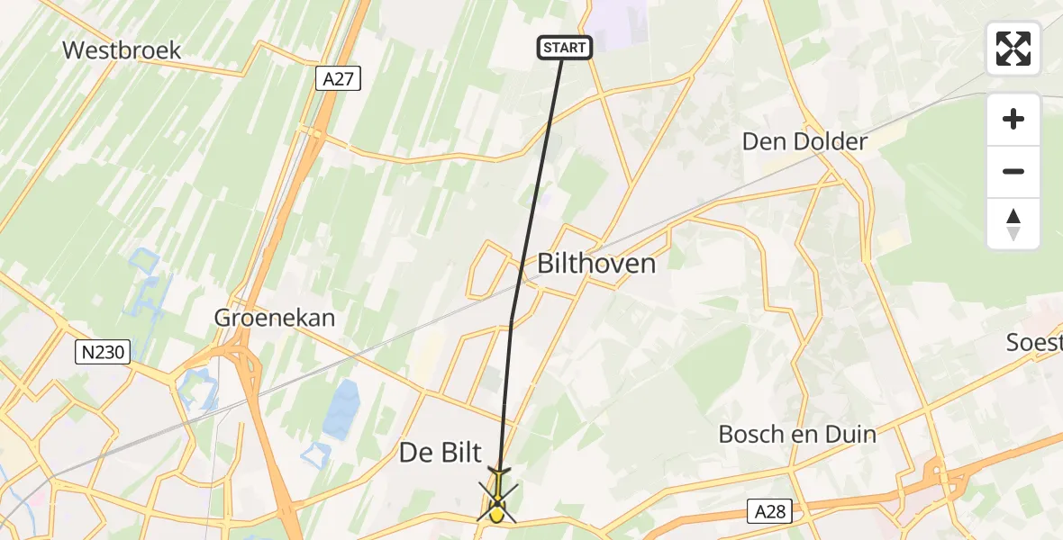 Routekaart van de vlucht: Lifeliner 1 naar De Bilt, Soestdijkseweg Zuid