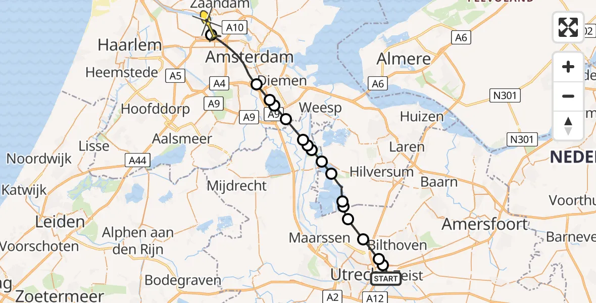 Routekaart van de vlucht: Lifeliner 1 naar Amsterdam Heliport, Spengenpad