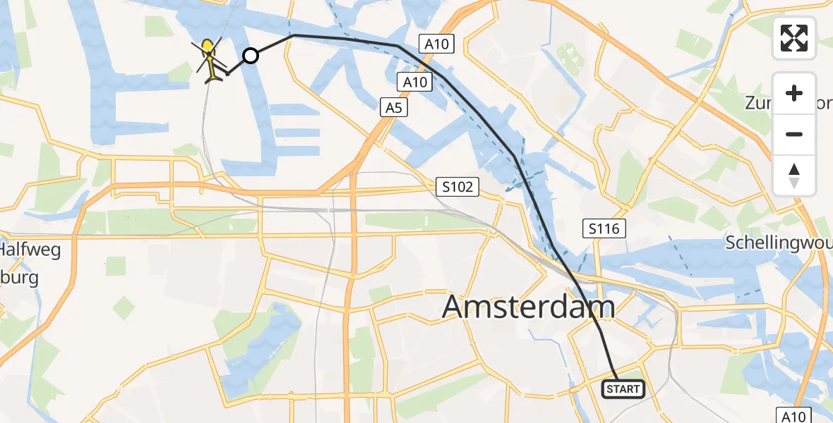 Routekaart van de vlucht: Lifeliner 1 naar Amsterdam Heliport, Lipariweg