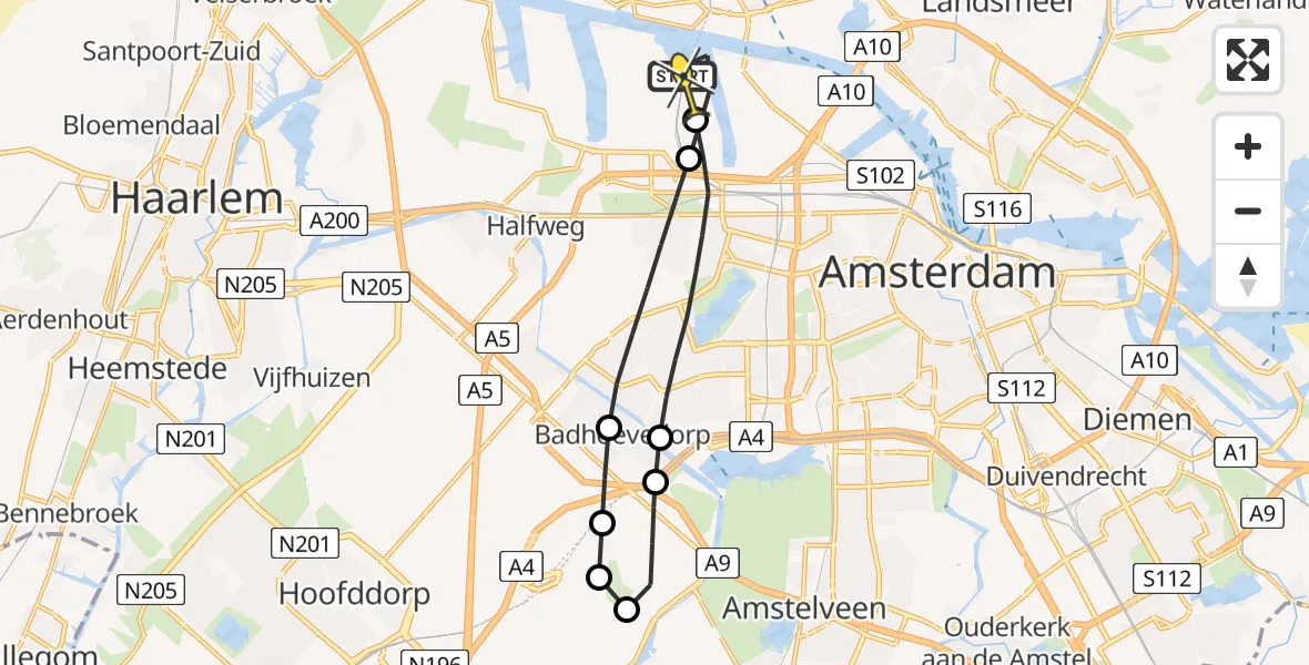 Routekaart van de vlucht: Lifeliner 1 naar Amsterdam Heliport, Lipariweg