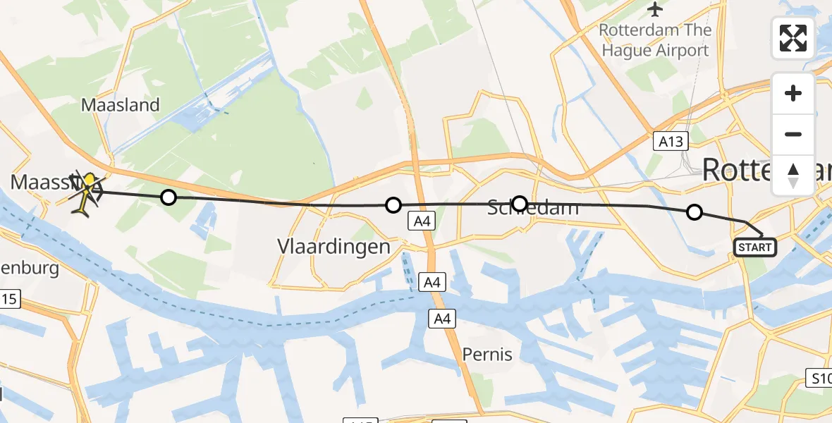 Routekaart van de vlucht: Lifeliner 2 naar Maassluis, Westzeedijk