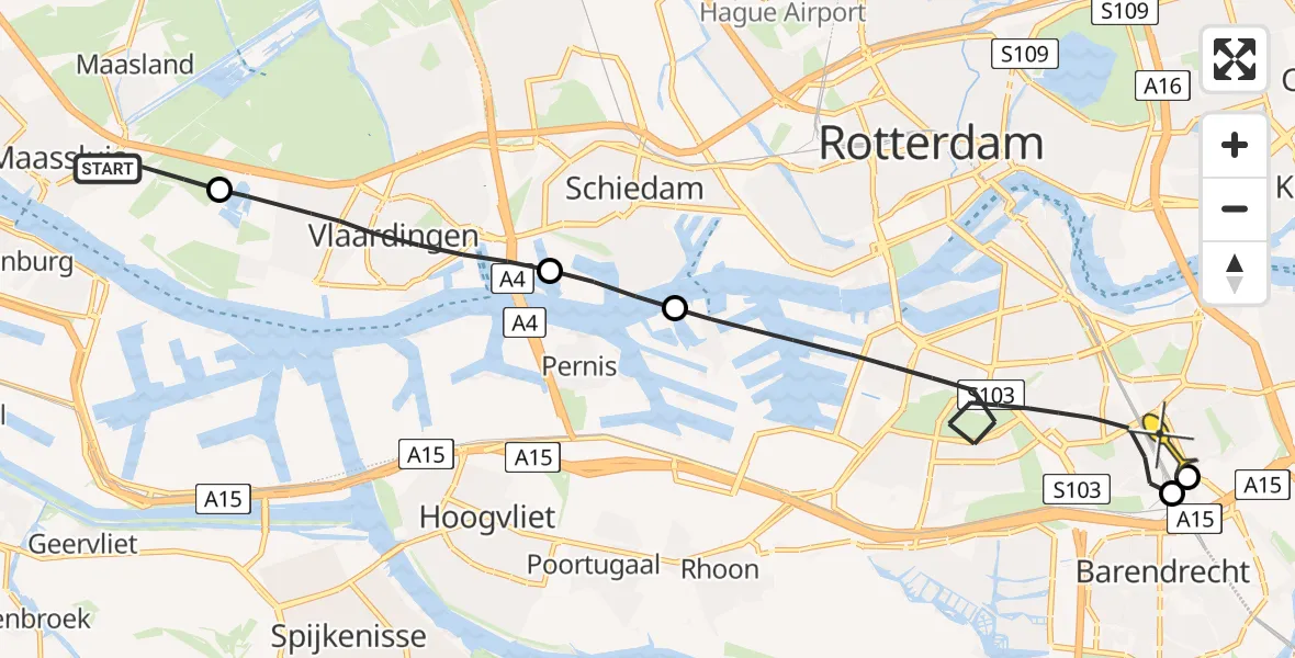 Routekaart van de vlucht: Lifeliner 2 naar Rotterdam, Zuidbuurt