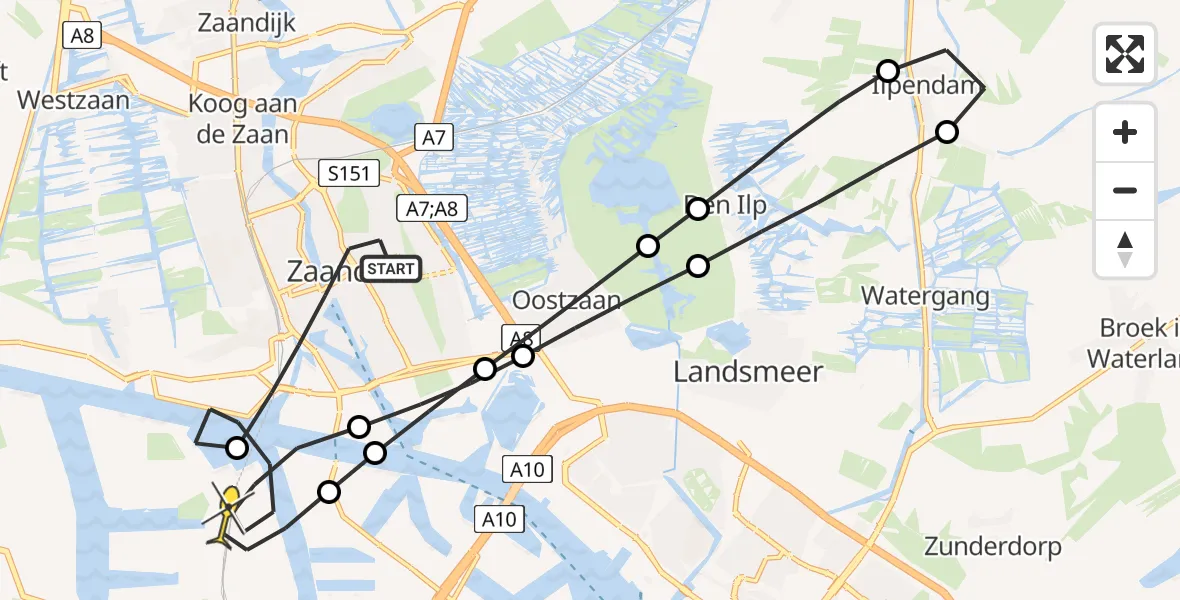Routekaart van de vlucht: Lifeliner 1 naar Amsterdam Heliport, Dam