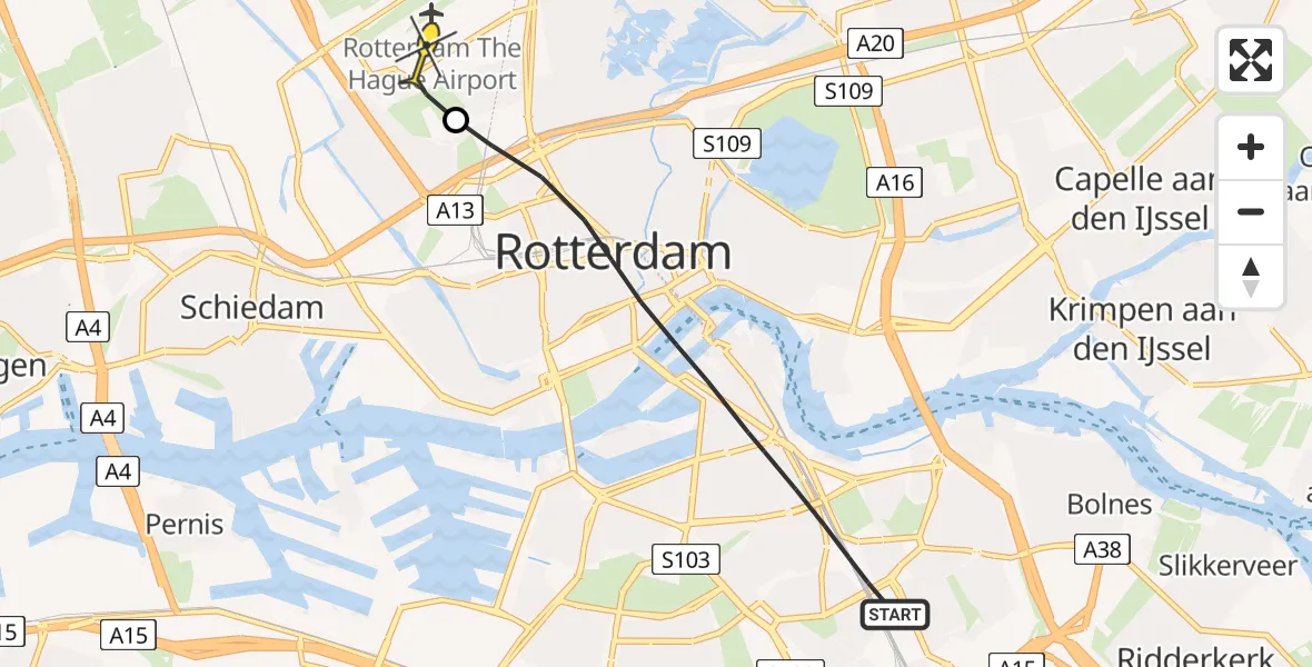 Routekaart van de vlucht: Lifeliner 2 naar Rotterdam The Hague Airport, West-Varkenoordseweg