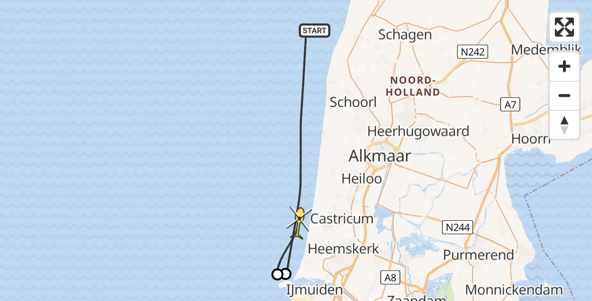 Routekaart van de vlucht: Kustwachthelikopter naar 