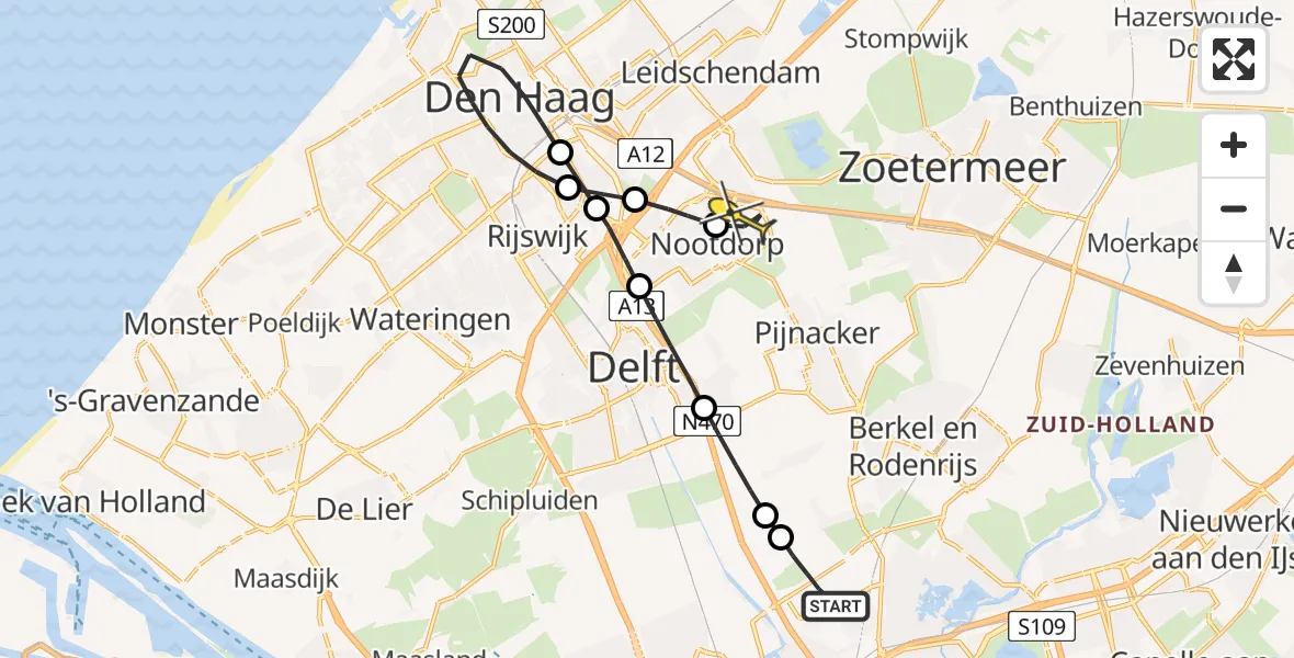 Routekaart van de vlucht: Lifeliner 2 naar Nootdorp, Trapveld