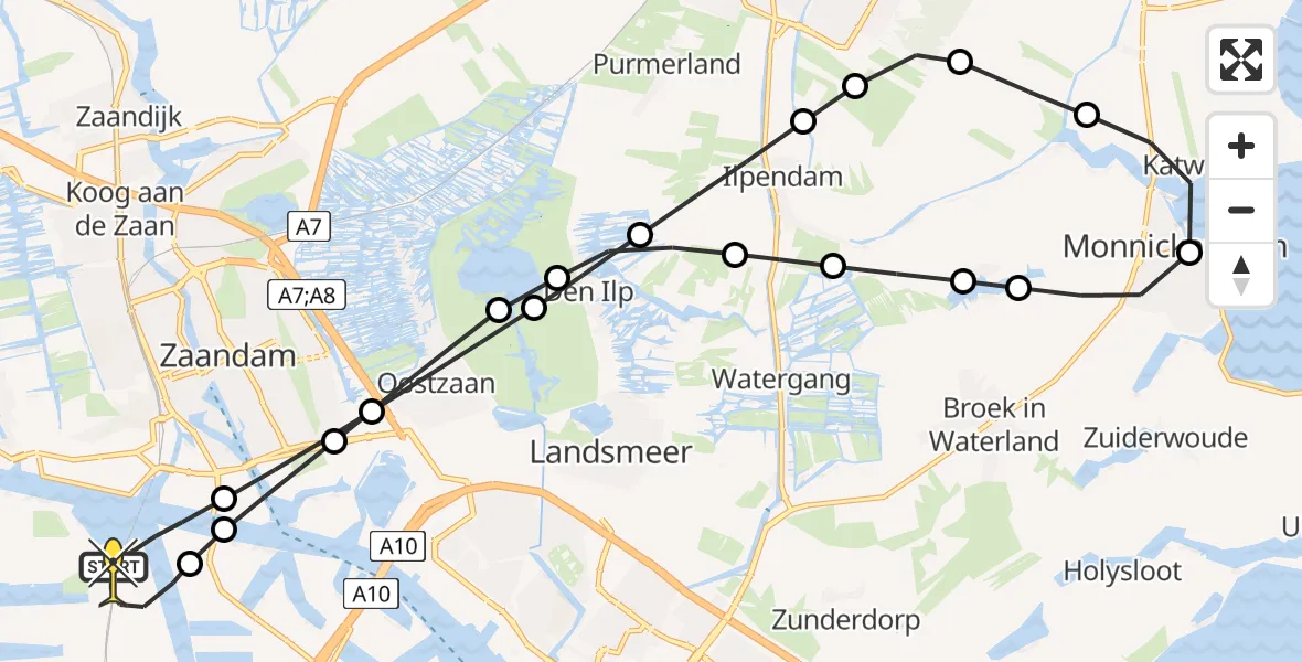 Routekaart van de vlucht: Lifeliner 1 naar Amsterdam Heliport, Stadsstrand Kanaal Noord