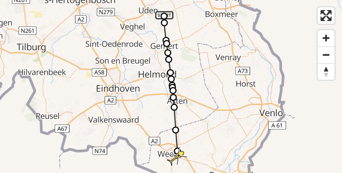 Routekaart van de vlucht: Lifeliner 3 naar Weert, Oosterheidestraat