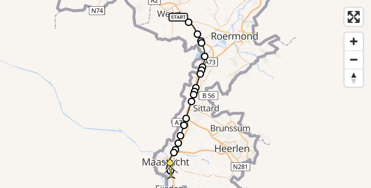 Routekaart van de vlucht: Lifeliner 3 naar Maastricht UMC+, C.A.B. Trucks