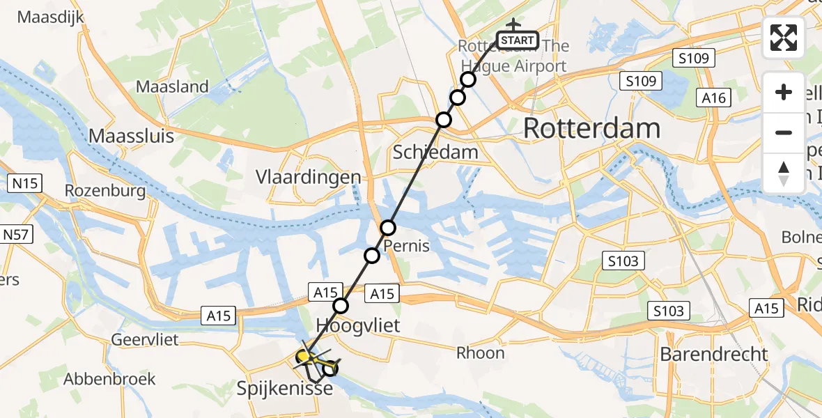 Routekaart van de vlucht: Lifeliner 2 naar Spijkenisse, Vliegveldweg