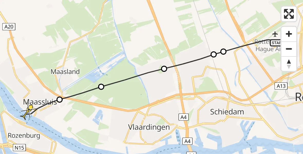 Routekaart van de vlucht: Lifeliner 2 naar Maassluis, Katershofpad