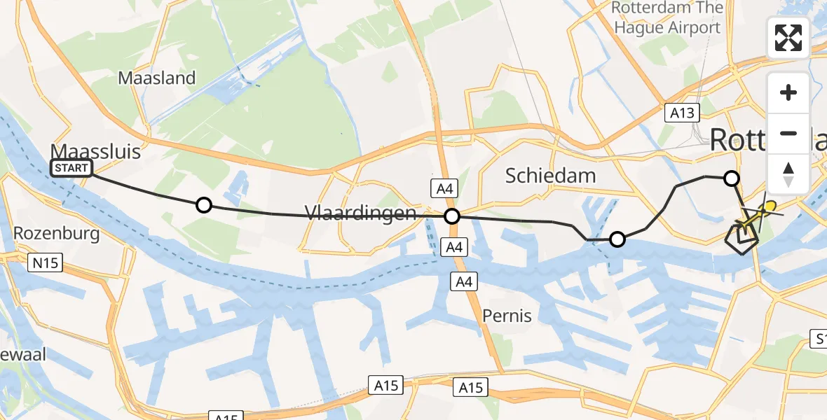 Routekaart van de vlucht: Lifeliner 2 naar Erasmus MC, Vlaardingsedijk