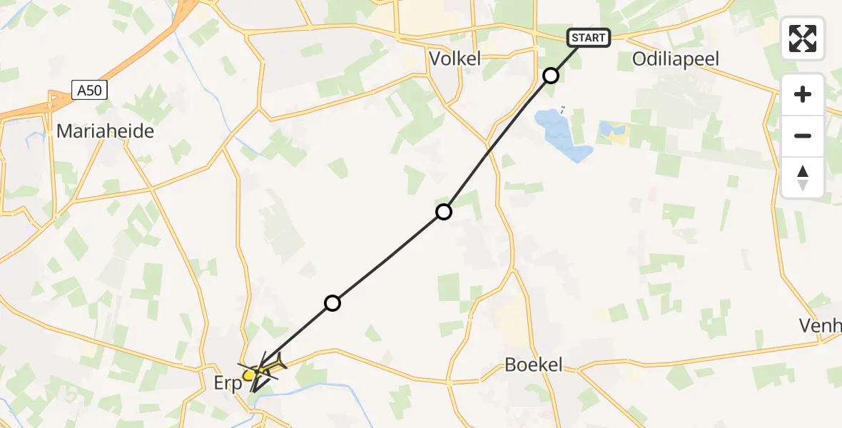 Routekaart van de vlucht: Lifeliner 3 naar Erp, Biesthoeksche Loop
