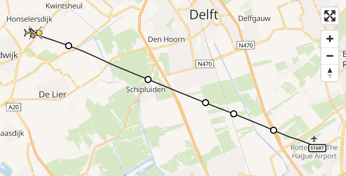Routekaart van de vlucht: Lifeliner 2 naar Honselersdijk, Middel Broekweg