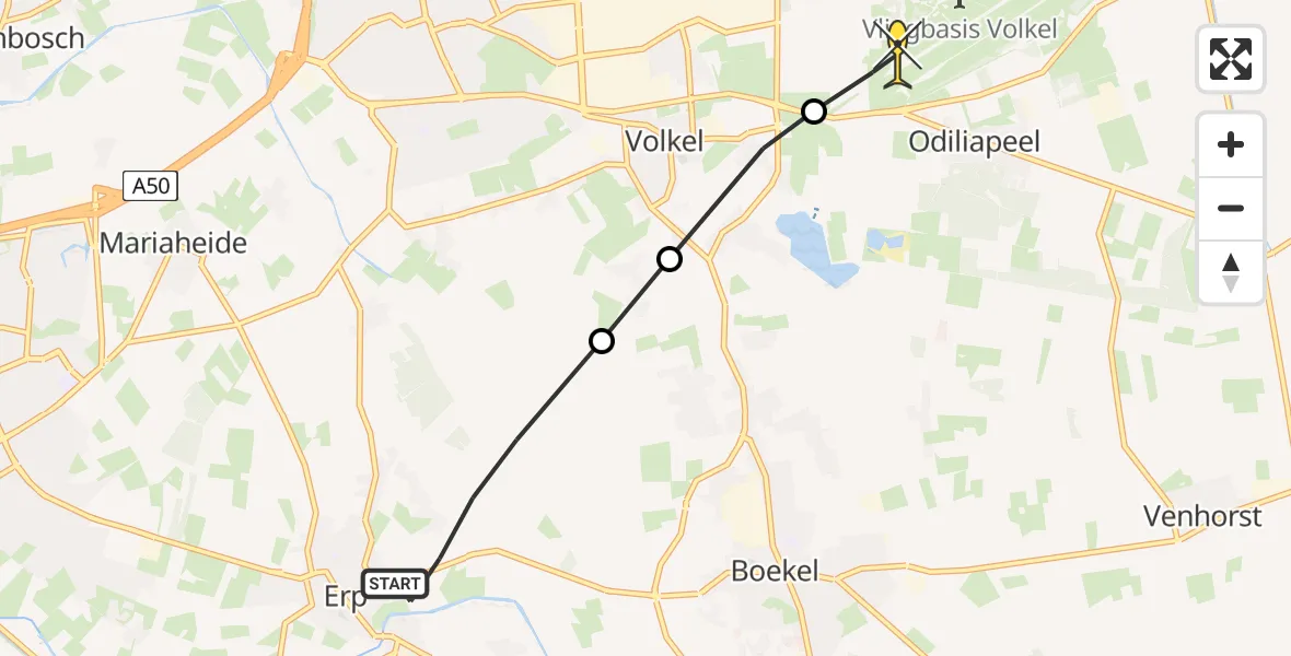 Routekaart van de vlucht: Lifeliner 3 naar Vliegbasis Volkel, Boterhurken