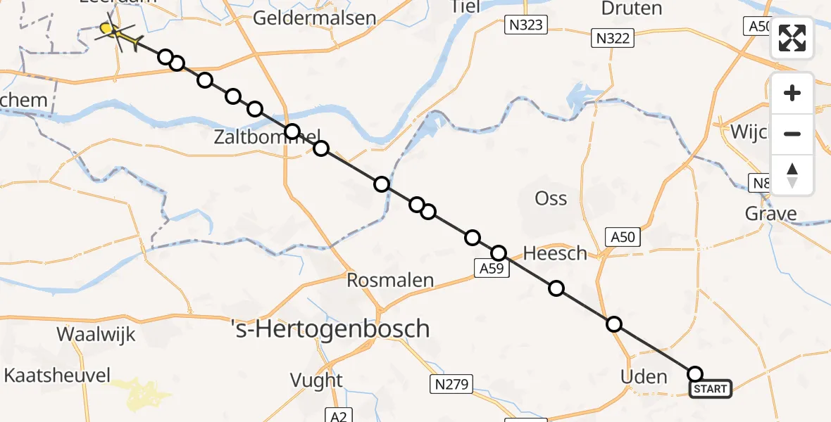 Routekaart van de vlucht: Lifeliner 3 naar Heukelum, Hoogveld
