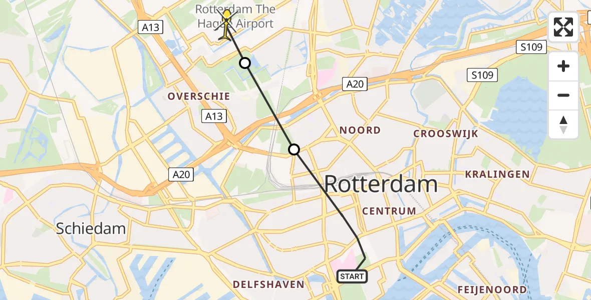 Routekaart van de vlucht: Lifeliner 2 naar Rotterdam The Hague Airport, Josephstraat