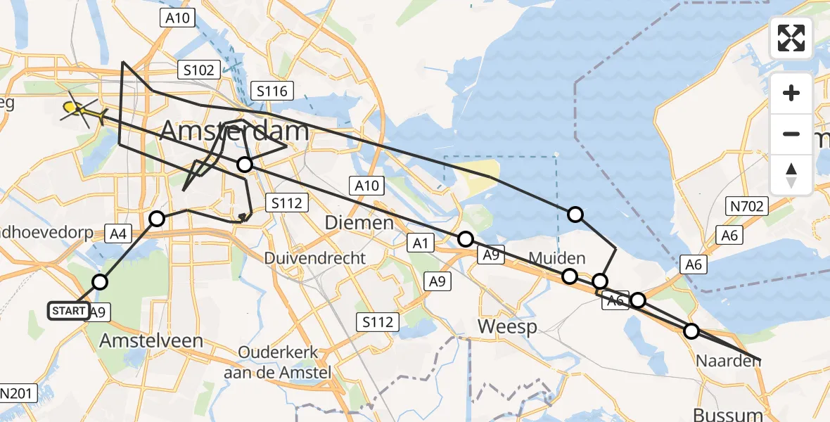 Routekaart van de vlucht: Politieheli naar Amsterdam, Nieuwemeerdijk