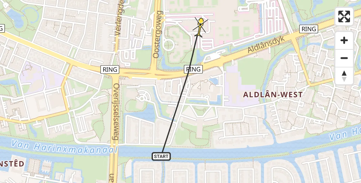 Routekaart van de vlucht: Ambulanceheli naar Leeuwarden, Aldlânsdyk
