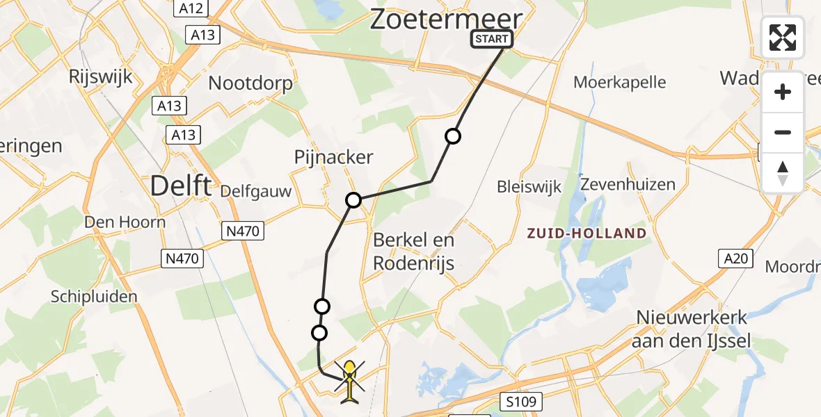 Routekaart van de vlucht: Lifeliner 2 naar Rotterdam The Hague Airport, Oostweg